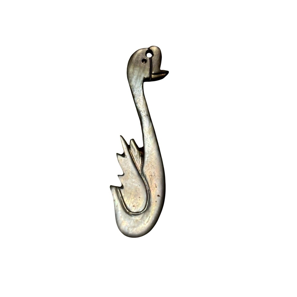 Vintage MOP shell Modernist Long Neck Swan Bird Cute Dainty Brooch Pin
